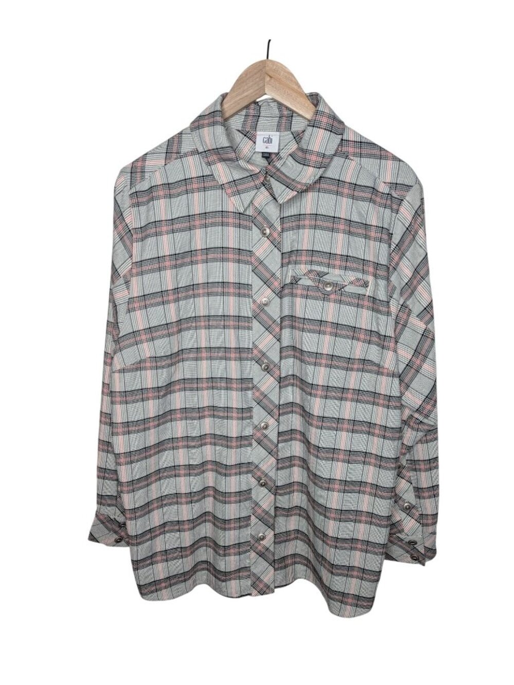 Cabi Womens Hideout Shacket 4710 Gray Pink Plaid Button-Up Shirt XL